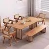 Mesa y sillas de comedor de madera maciza nórdica, estilo Wabi-Sabi, madera natural, mesa de comedor rectangular, adecuada para casas de huéspedes, restaurantes, salas de estar y como escritorio combinado para comer y estudiar
