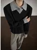 Suéter Falso Duas Peças Estilo Old Money para Homens, Gola Reversível de Inverno, Malha de Alta Qualidade com Gola Polo para Jovens, Tendência Espessa