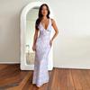 JY24294 Verano 2024 Nuevo Vestido Largo de Moda Estilo Europeo y Americano Elegante Textura Sexy Flor Cuello en V Vestido Mujer