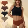 Ropa Interior de Seda de Hielo Sin Costuras de Talla Grande para Mujer, Calzones de Talla Grande de Cintura Baja, Entrepierna de Algodón Puro, Transpirable, Secado Rápido, Ropa Interior Deportiva para Yoga
