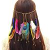 Diadema Bohemia Transfronteriza con Plumas y Borlas de Colores, Cuerda para el Cabello de Plumas de Pavo Real, Diadema Étnica de Tibet