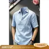 Camisa de Manga Corta de Seda Helada Estilo Old Money para Hombre Verano Algodón Lino de Alta Gama Transpirable Ligera Protección Solar Camisa Polo