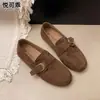 Mocasines planos retro de piel genuina para mujer, nueva colección otoño 2026, sin cordones, completamente cerrados, estilo Birkenstock, y zapatos casuales