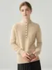 Suéter de cashmere de alta qualidade com gola semimang alta para mulheres, elegante e versátil, peça básica para outono e inverno, top de tricô macio e aconchegante