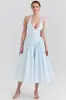 Vestido de Verano 2025 Europeo y Americano Nuevo para Mujer Sexy de Cuello Halter Escote en V Profundo Sin Mangas Falda de Longitud Media Color Puro Ajustado Espalda Descubierta
