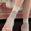 Calcetines de Encaje Estilo Ballet para Mujer de Media Pantorrilla Verano Jk Calcetines Finos con Felpa Serie Miu Largos Blancos con Zapatos Mary Jane