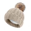 Gorro de tricô de inverno transfronteiriço com pompom, cor sólida, quente com veludo, acrílico, feminino, grosso, gorro pulôver, gorro de lã para pais e filhos