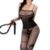 Lencería Sexy Transparente Sexy Talla Grande Medias de Red Abertura Archivo Apasionado Uniforme de Malla de Una Pieza Sin Quitarse Ajustable Desgarrable a Mano Seda Negra