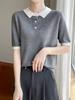 Camiseta de manga corta con hombros descubiertos para mujer, polo informal de verano a juego con colores, top corto adelgazante de moda, de punto, de manga corta fina