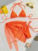 Bikini 2024 europeo y americano sexy traje de baño de tres piezas de cintura alta transfronterizo AliExpress con cordones de malla traje de baño recogido para mujer