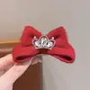 Pasador de Peluche con Lazo Nuevo Año para Niñas Pequeñas, Pinza para el Cabello Roja Festiva con Forma de Corona, Accesorio para el Cabello con Pinza Superior de Lazo