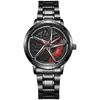 Nuevo Reloj Creativo Negro de Acero para Hombre con Diseño Hueco y Bisel Interior Giratorio, Reloj de Cuarzo Transfronterizo