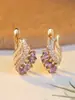 Pendientes de Moda de Gama Alta Personalizados, Pendientes de Gota de Agua Dorados Electroplateados Populares Transfronterizos, Diamante Morado y Diamante Blanco Microincrustados