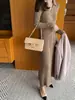 Em estoque vestido longo de malha estilo ins coreano, abotoamento simples, francês, para mulheres, corte justo e elegante 19248