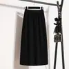 Saia Longa de Malha Maillard com Fenda para Mulheres Plus Size Outono/Inverno Novo Look Emagrecedor para Gordinhas Cobre a Barriga Cintura Alta Saia Evasê no Quadril