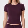 Camiseta de verano de manga corta transfronteriza para mujer, tacto algodón, corte ajustado, alta elasticidad, cuello redondo, camiseta base adelgazante, top casual para mujer