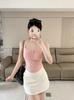 Verão Sexy Spice Girl Roupas Básicas Novo Estilo Puro Desejo Floral Botão Decote Halter Almofada no Peito Falso Duas Peças Camisola