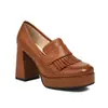 Nuevos zapatos de punta cuadrada de boca poco profunda de una sola capa para primavera y otoño, zapatos de moda con borlas, plataforma de tacón alto grueso 40-43 talla grande, zapatos de comercio exterior