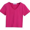 Camiseta Negra de Manga Corta con Cuello en V para Mujer 2020, Verano Ajustada, Ajuste Ceñido, Escote Corazón, Top de Media Manga Bajo, Crop Top de Moda