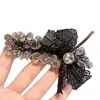 Pinza para el pelo de cristal con cuentas de lujo ligero Dongdaemun, clip para flequillo con lazo de encaje negro coreano, pinza de pico de pato elegante y estilosa