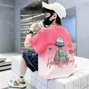 Camiseta de algodão com estampa degradê de manga curta para meninos, roupa de verão estilosa para crianças mais velhas, top moderno e da moda de meia-manga para meninos