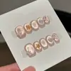 2026 Nuevo Estilo de Longitud Media Arte de Uñas Uñas Portátiles en Rojo Vino con Moño y Diseño Ojo de Gato, Puntas de Uñas Desmontables