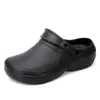 Pantuflas negro puro para hombre, verano, transpirables, para trabajo en cocina, impermeables, a prueba de aceite, para chef, suela gruesa, antideslizantes, zapatos de seguridad para trabajo