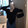 Wubixie Camisa Básica Lisa de Verão para Mulheres Camiseta Irregular de Manga Longa Slim Fit Estilo Coreano Top Casual Roupa Feminina