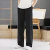 Pantalones Casuales Americanos para Hombre Verano Delgados Sueltos Pierna Recta Pantalones de Algodón Lino Caída Pierna Ancha Pantalones Casuales Ropa para Hombre
