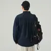 Camisa retro americana de cuello mao de manga larga para hombre, casual de primavera, corte holgado, azul marino, chaqueta camisa para hombre, top al por mayor