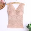 Camisola Sexy de Encaje con Hermosa Espalda para Mujer con Almohadillas para el Busto y Corte Delgado Recortado de Largo Medio, Íntimos Finos para Usar Debajo en Verano