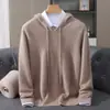 Sudadera con capucha de lana de visón para hombre, suéter de punto de moda para otoño e invierno, camisa base versátil suelta y casual con capucha