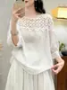 Top ligero de verano para mujer, camisa de gasa holgada y estilizada, ropa para mujer de talla grande, camiseta hueca con empalme de encaje para mujeres de talla grande