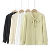200kg chica gorda primavera nuevo elegante todo partido encaje lazo camisa talla grande casual camisa para mujeres 2648