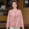 Nueva chaqueta corta de estilo chino con estampado floral para mujer, adecuada para madres, con cuello redondo y diseño de cárdigan, prenda exterior elegante y de clase para mujeres de mediana edad y mayores