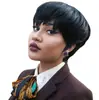 AliExpress Venda Quente Cabelo Curto Europeu e Americano Mulheres Cabelo Curto Preto Seda de Alta Temperatura Fibra Química Cabelo Curto Liso Cabeça Bobo Peruca Mulheres