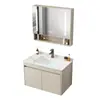 Set de Muebles de Baño de Aluminio Espacial Color Crema con Lavabo Integrado de Cerámica y Tocador de Esquinas Redondeadas para Uso en Hotel