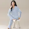 Pijama feminino primavera e outono com bojo algodão manga longa 2024 novo ladies pode usar roupa de casa conjunto atacado