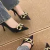 Saltos Altos Stiletto Pretos de Bico Fino Estilo Francês para Mulheres, Sapatos Elegantes de Salto Médio para Entrevistas de Emprego, Trabalho e Uso no Escritório, Sapatos de Salto Baixo