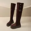 Botas de moda tendencia 2026 con suelas gruesas, estilo coreano, dos hebillas de cinturón, botas largas hasta la rodilla, efecto adelgazante, para mujer, plegables