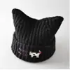 Chapéu de Tricô de Cor Lisa com Orelhas de Gato Bordado de Gatinho Cartoon para Mulheres, Simples e Versátil, Doce e Fofo, Chapéu de Lã para Proteção das Orelhas Quente