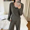 Top de tirantes de encaje entallado a la cintura con copas, conjunto para estar en casa, conjunto casual de dos piezas de rayón holgado con cuello en V para primavera y otoño, se puede usar para salir