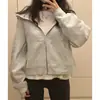 Chaqueta Corta de Principios de Otoño para Mujer 2026 Nueva Sudadera con Capucha de Otoño para Figuras Pequeñas Estilo Coreano Top Azul de Cintura Alta Cárdigan