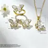 Anillo de Mariposa Imitación Perla con Goteo de Aceite de Cobre de Gama Alta, Collar, Colgante y Aretes de Botón Juego de Tres Piezas para el Uso Diario de Mujeres