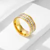 Anillo de Acero Inoxidable de una y doble fila de pequeños diamantes cuadrados, diamantes completos, estrellas japonesas y coreanas, oro rosa, anillo de cola para niña, en vivo