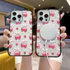 Funda de Teléfono de Fresas y Moño Estilo Girly para iPhone 17 Pro Max Acrílico Manzana 14 Pm Funda Transparente Magnética