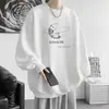 Moletom crewneck com estampa de letras estilo americano para o dia a dia, unissex, modelagem solta, ombros caídos, tecido pesado, perfeito para casais, peça versátil para primavera e outono