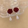 Pendientes de lazo de terciopelo rojo festivo, elegantes y dulces pendientes de flores para mujer, pendientes largos con borlas, pendientes de otoño e invierno.