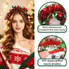 Nueva diadema navideña roja y verde con copos de nieve, bayas, hojas y cintas de colores, perfecta para decoración de fiestas navideñas, diadema brillante de seda