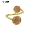 WT-R530 Anel Feminino Diário Avançado com Duas Pedras Preciosas Envolvente Ajustável Cor Natural da Pedra Preciosa